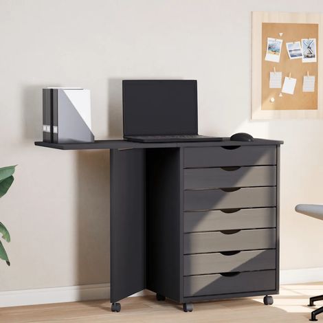 Armoire roulante avec bureau MOSS gris bois de pin solide (1/5)