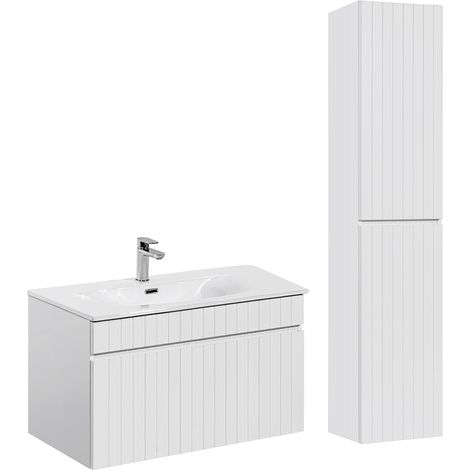 Waschtisch und Hängesäule 80cm Zelie mit 1 Schublade, Weiß