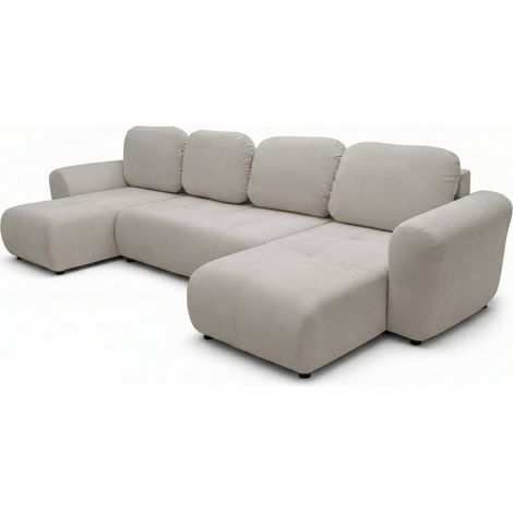 Selsey OLIDO – Wohnlandschaft in U-Form mit Schlaffunktion, Beiger Samt (1/4)