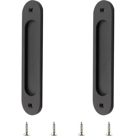 Lntyq Lot de 2 poignées ovales encastrées pour porte coulissante - Noir mat - En alliage d'aluminium - Pour porte de grange coulissante
