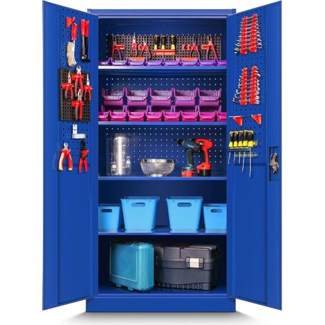 Armoire à Outils Métallique 4 Étagères 185 x 92 x 50 cm Bleu (1/5)