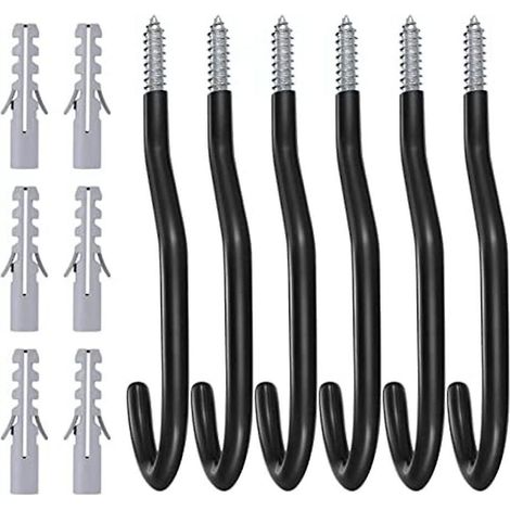 Lot de 6 crochets muraux pour vélo, robustes et résistants, avec revêtement en PVC. (1/5)