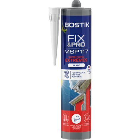 Bostik FIXPRO – Mastic Colle de Fixation MSP 117 Conditions Extrêmes – Intérieur/Extérieur – Collage Même Sous la Pluie – Mastic Hybride Polymère – Blanc – 1 Cartouche 290 ml (1/5)