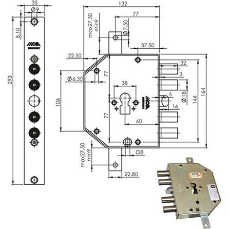 Serratura Blindata Moia CP954DFB a Cilindro Triplice E60 Dx con 4 Catenacci per Porta Blindata