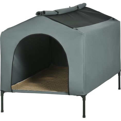 Caseta pour chien extérieur 130x85x95 cm cama elevada avec coussin gris