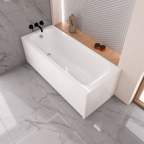 ECOLAM Baignoire rectangulaire Pola 140x70 cm + tablier en 2 parties  vidage et trop-plein automatique  pieds + silicone