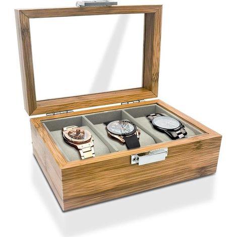 Scatola per orologi, 10 scomparti/6 scomparti, custodia in legno per orologi, porta orologi con cuscinetti rimovibili, scatola per orologi retrò, scatola porta orologi per orologi (3 scomparti)