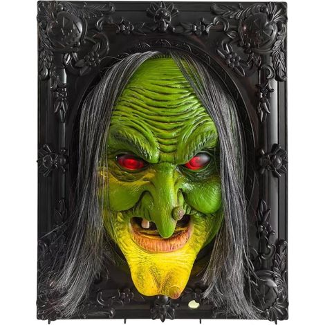 Décoration Murale Décoration Murale de sorcière d'halloween pour Une fête effrayante en intérieur ou en extérieur avec détecteur de Mouvement et Activation sonore (Green, 36X30cm) (1/5)
