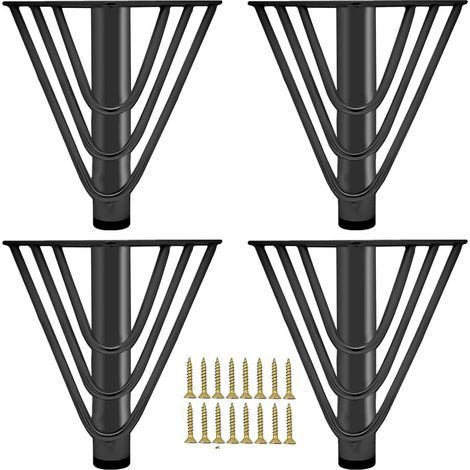 Quatre pieds de meuble en métal noir, modernes et élégants, interchangeables, pour canapé, tables basses de 15 cm de hauteur, meubles TV et meubles de salle de bain. Vis, patins de protection et base (1/5)