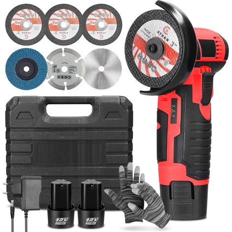 Mini Meuleuse D'angle, 12V Disqueuse Sans Fil, 19500RPM Disqueuse avec 2 2000Ah Batterie (1/5)