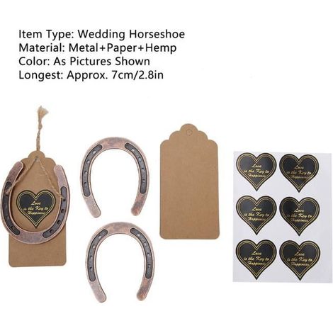 Decors de table Pendentif en fer à cheval en métal Faveurs de mariage avec étiquettes Kraft Décorations -SURENHAP (1/4)