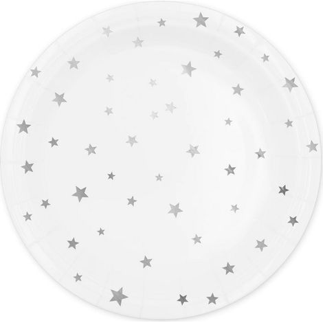 Piatti bianchi con stelle argentate per feste, 23 cm, 6 pezzi (1/3)