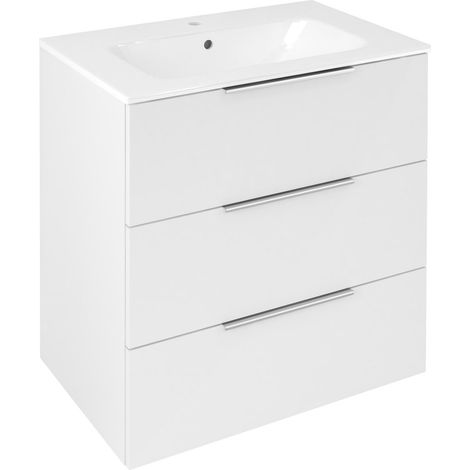 CIRASA Meuble sous-vasque 69,8x75x46cm, 3x tiroir, blanc brillant (1/4)