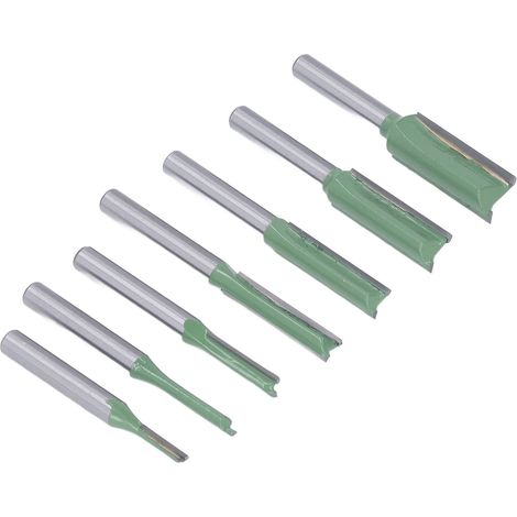 Lot de 7 fraises droites à queue ronde en carbure de tungstène et acier C45 pour bois tendre dur et aggloméré (1/5)