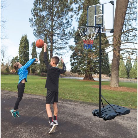 Canestro da basket portatile 81,28x58,42 cm in acciaio nero regolabile da esterno – MEUBLIV (1/5)