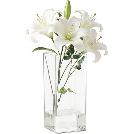 Vase à fleurs en acrylique – 25 x 10 x 10 cm – Vase carré en plastique incassable léger et facile à nettoyer – Petite bouteille pour décoration de maison/table/comptoir (1/5)