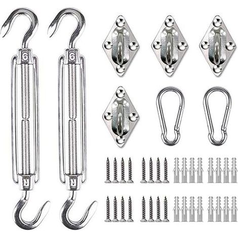 QAZQA Kit de matériel pour voiles d'ombrage - Kit d'installation de Pare-Soleil en Acier Inoxydable 316 - pour Installer des voiles d'ombrage rectangulaires pour terrasse, Jardin, 6mm (1/5)