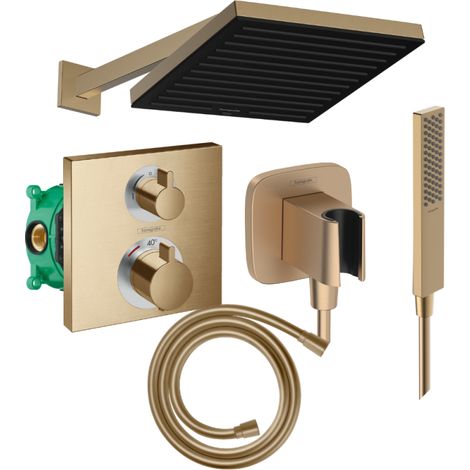 Colonne douche thermostatique HANSGROHE Ecostat Square Douche de tête Pulsify S Flexible Isiflex Douchette Pulsify E  bronze