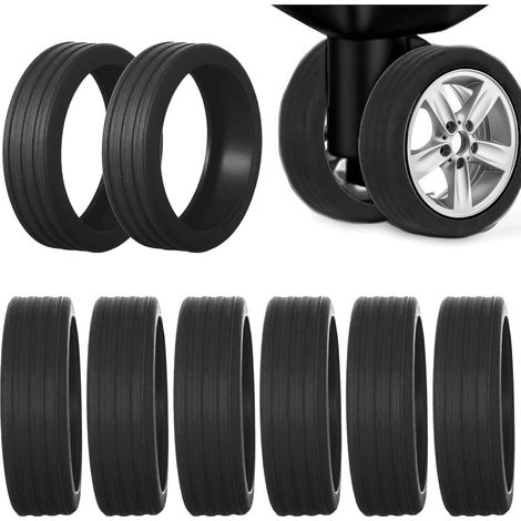 Lot de 8 housses de protection en silicone pour roues de valise (noir), protection contre les roulettes, étanches, pour les voyages, les bagages (1/5)