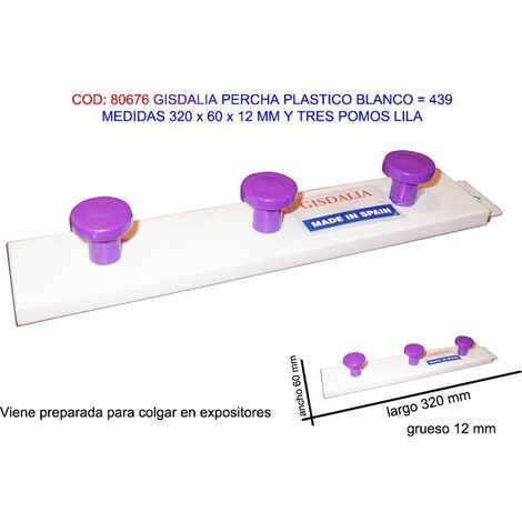 Percha de PVC lila con 3 pomos 320x60x12mm