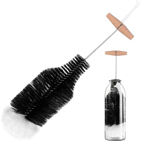 Goupillon Bouteille, 35cm Réutilisables sans Rayures Goupillon Gourde, Flexible Ergonomique Idéal Longue Brosse de Nettoyage, pour Bouteilles en Verre et Plastique (Noire) (1/5)