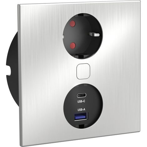 Einbausteckdose Duplex-Q, 1 Stk. Schukosteckdose, + USB-Charger, Edelstahl (1/5)
