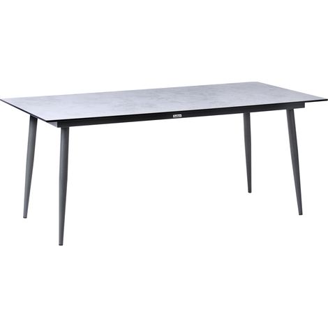 Mesa de comedor de jardín con tablero de HPL y estructura de aluminio resistente a los rayos UV agua óxido gris oscuro con tablero gris claro Tolentino