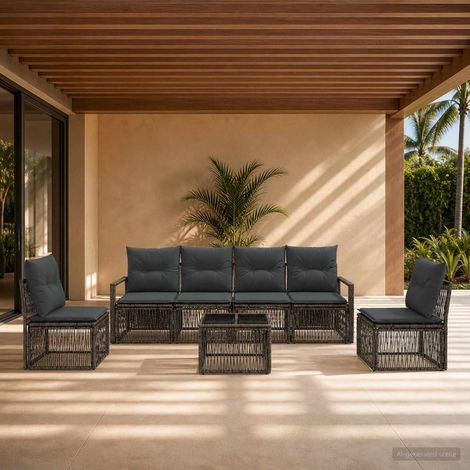 vidaXL Garden Sofa Set 7 pcs Grey Poly Rattan