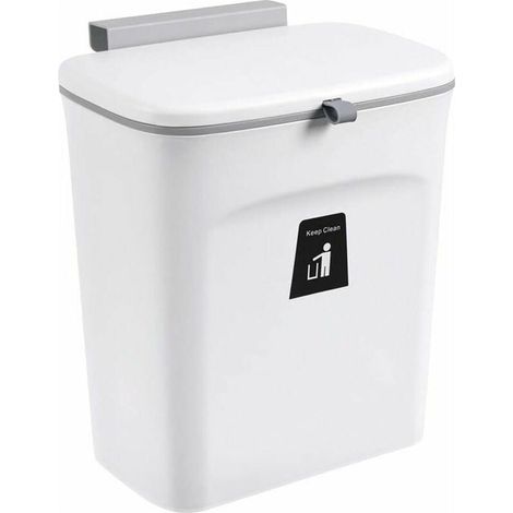 Poubelle Suspendue de 9 L pour Cuisine avec Couvercle - Blanc (1/3)