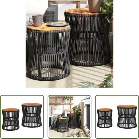 vidaXL PE-Rattan - Garten-Beistelltische 2 Stk. mit Holzplatte Schwarz Poly Rattan (1/5)