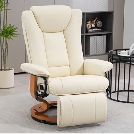 Poltrona relax 78x88x103 cm bianco crema in similpelle con reclinazione manuale, poggiapiedi e base girevole 360° (1/4)
