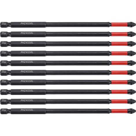 Set mit 10 magnetischen TS2-Schraubendreherbits, 15 cm (6 Zoll), stoßfest und rutschfest, für Handbohrmaschinen und Akku-Bohrmaschinen. (1/5)