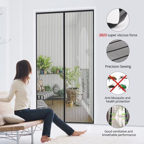 Bardusch - Zanzariera nera 120x210 cm, maglia ultra fine, magnetica, per porte/finestre, contro mosche e insetti, con chiusura magnetica e installazione senza foratura grazie alla striscia adesiva. (1/4)