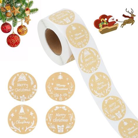 500 étiquettes autocollantes de Noël rondes en papier kraft (1/5)