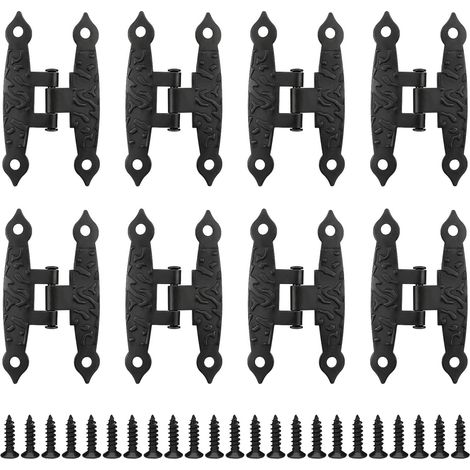 Lot de 10 mini charnières papillon noires avec vis, loquet décoratif en relief antique, charnières affleurantes pour portes de meubles, armoires, cof
