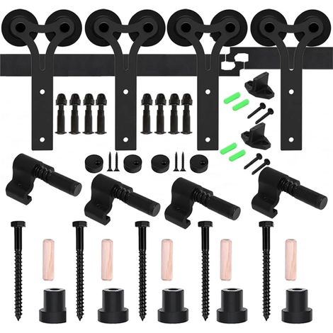 Kit de quincaillerie for Porte de Grange coulissante Robuste, Installation Facile et silencieuse, Compatible avec Les cintres en Y for Portes Doubles, Noir(6FT-183CM) (1/5)