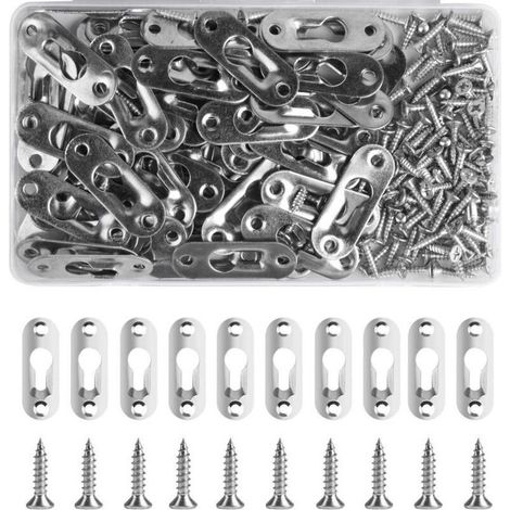 60 Supports de Montage Dissimulés en Métal pour Tableaux, Cadres Photo, Armoires et Miroirs – Avec 120 Vis incluses (1/5)