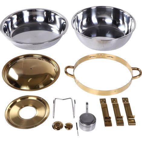 RéChaud Buffet Inox 5L Doré - Chauffe-Plat Rond Professionnel, Finition Miroir Anti-Rayures, Réchaud Alcool Inclus - Pour Traiteur, Mariage, Buffet, Hôtel - Acier Inoxydable - Doré - Avec Kit Accessoi (1/5)