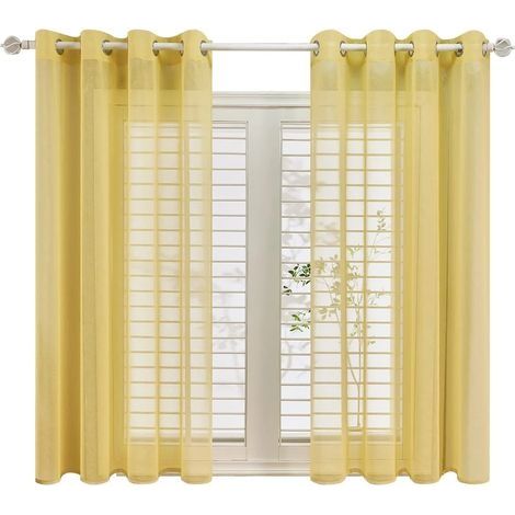Lot de 2 Rideaux Voilage Jaune Brillant en Effet Lin - A Oeillets Rideau Decoration Chambre Semi-Transparent pour Salon Rideau Cuisine 140x160cm(Largeur x Hauteur) (1/5)