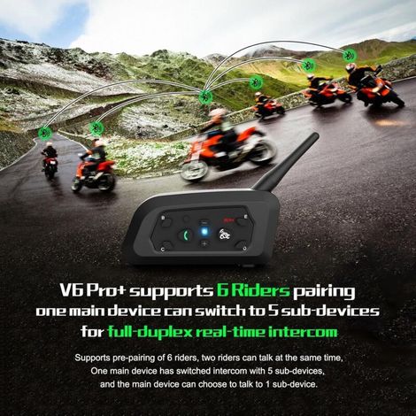 V6 Pro Intercom Moto, L'interphone de Casque de Moto Bluetooth Peut Connecter 6 Coureurs pour l'équitation, Le Ski et l'alpinisme. (1 Paquet) (1/4)