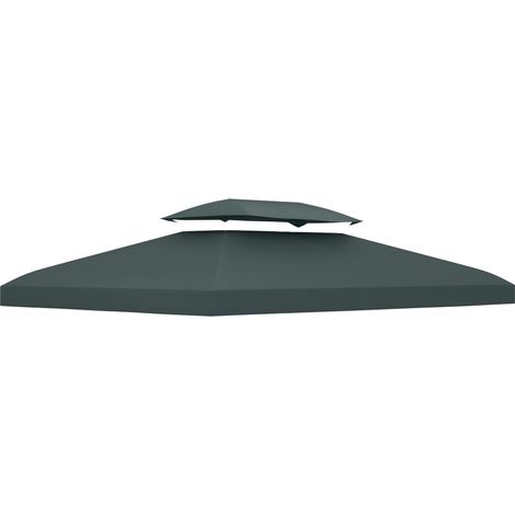 Bâche de gazebo 4x3m à 2 niveaux en polyester avec sangles et 10 trous de drainage, gris anthracite