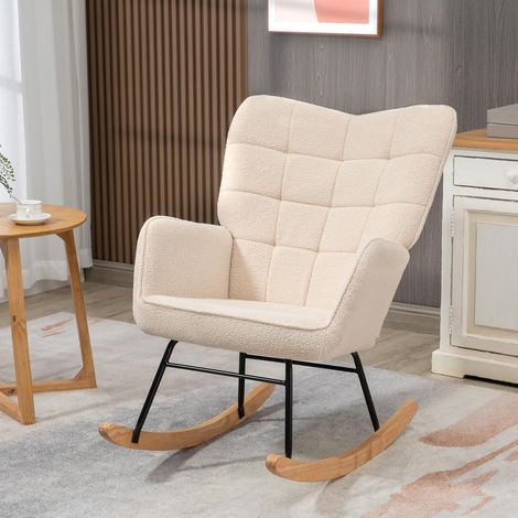 Fauteuil à bascule beige 71 x 92 x 101cm en tissu bouclette, chaise relax pour chambre jusqu’à 120 kg (1/5)