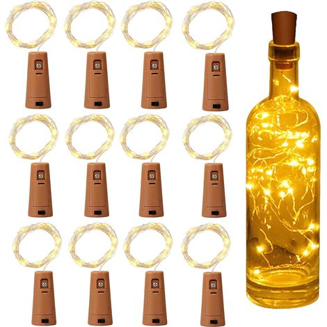 Bouchon de Chaîne légère de Boîteille, Chaîne légère de batterie de Boîteille 2M 20LED Bouchon léger de Boîteille,Chaîne légère pour le verre,Chaîne légère de fil de cuivre avec la batterie-12xLED