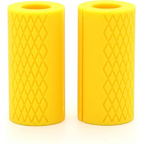 2 Pièces Poignées de Barre en Silicone Anti-Dérapantes pour Haltères, Épaisseur Accrue pour Musculation et Croissance Musculaire, Soulagement du Stress Mains Jaune (1/5)