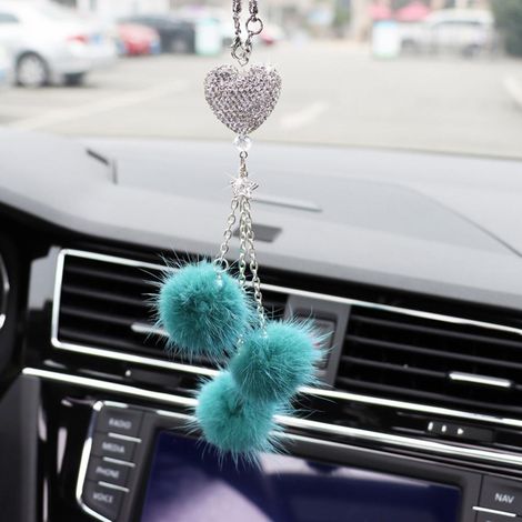 Auto-Rückspiegel Strassherz rosa Kugel Pompon glänzendes Auto-Accessoire Kristall dekorativer Seitenspiegel (1/5)