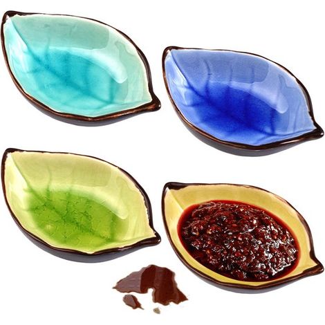 Dailygoods - Cuencos para salsas, 4 piezas - Cerámica - Forma de hoja - Antideslizante (1/5)