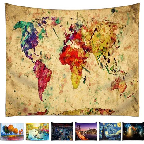 (130 x 150 cm) Carte du Monde Tapisserie, Tapisserie, Tenture Murale avec Impression Très Détaillée (1/5)