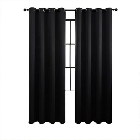 Set aus 2 isolierenden Verdunkelungsvorhängen mit Ösen, für Wohn- und Schlafzimmer, 140 x 244 cm (schwarz) (1/5)