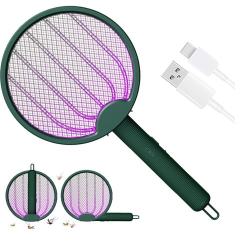 Tapette à mouches électrique pliable, raquette anti-moustiques rechargeable, lampe anti-moustiques à lumière violette, manche rotatif (1/5)