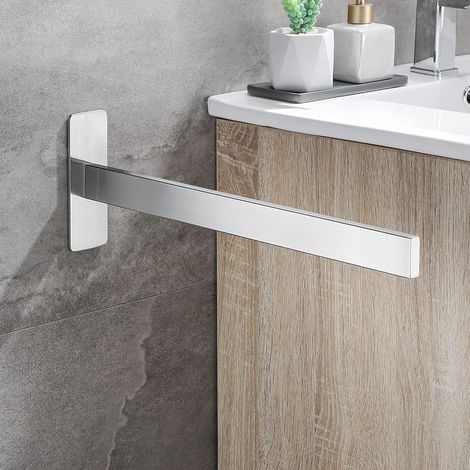 Toallero de baño sin necesidad de taladrar, barra de toallas de pared de acero inoxidable de 37 cm, toallero autoadhesivo de plata cepillada (resistente a la corrosión). (1/5)